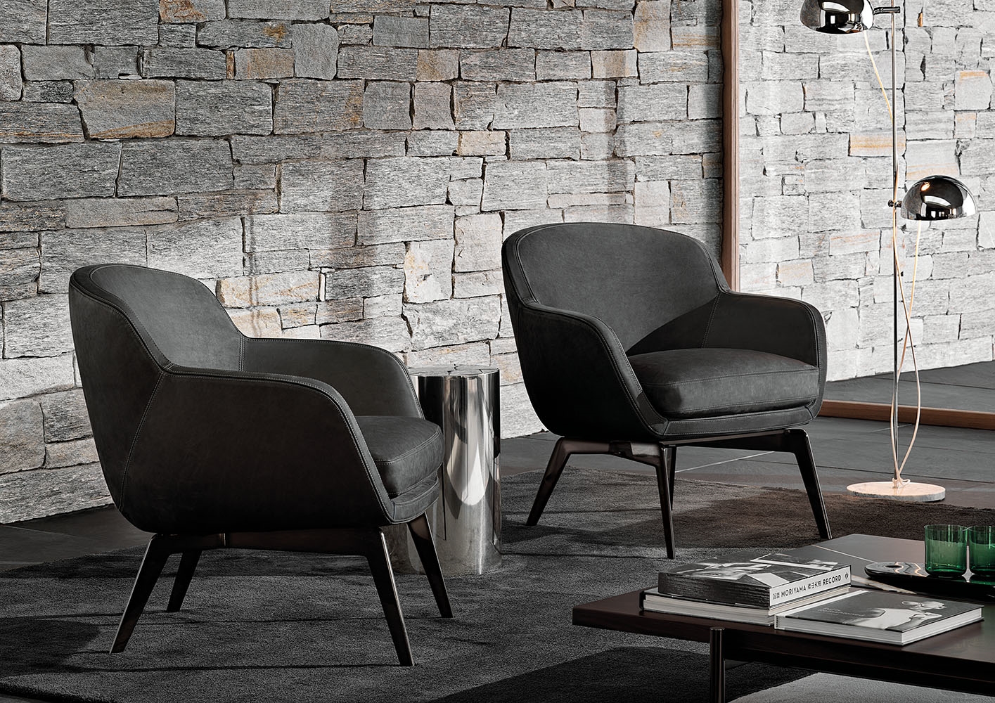 BELT Leather armchair with armrests By Minotti