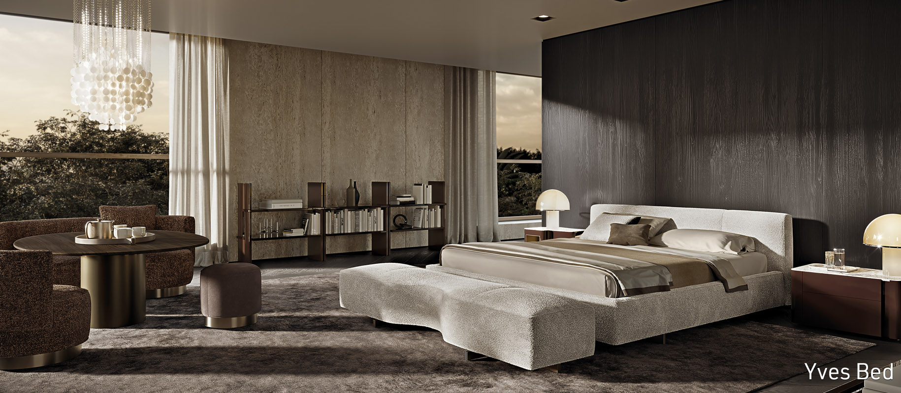 For the 2024 Collection, Hannes Peer also designed a series of furnishing pieces, including the <strong>Yves Bed</strong>, the <strong>Emmi</strong> armchair, the <strong>Nico</strong> tables, the <strong>Logan</strong> storage units, the <strong>Janis</strong> screen and the <strong>Zoe</strong> bookcase, together with the <strong>Fill</strong> and <strong>Drake</strong> coffee tables.