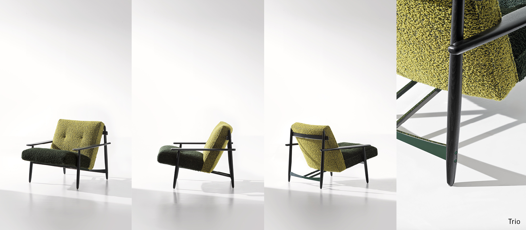 <p>Marcio Kogan为2024系列设计的<strong>Trio</strong>扶手椅将多种材料巧妙组合在一起，还推出了适用于户外环境的<strong>Trio Outdoor</strong>版本。</p>
